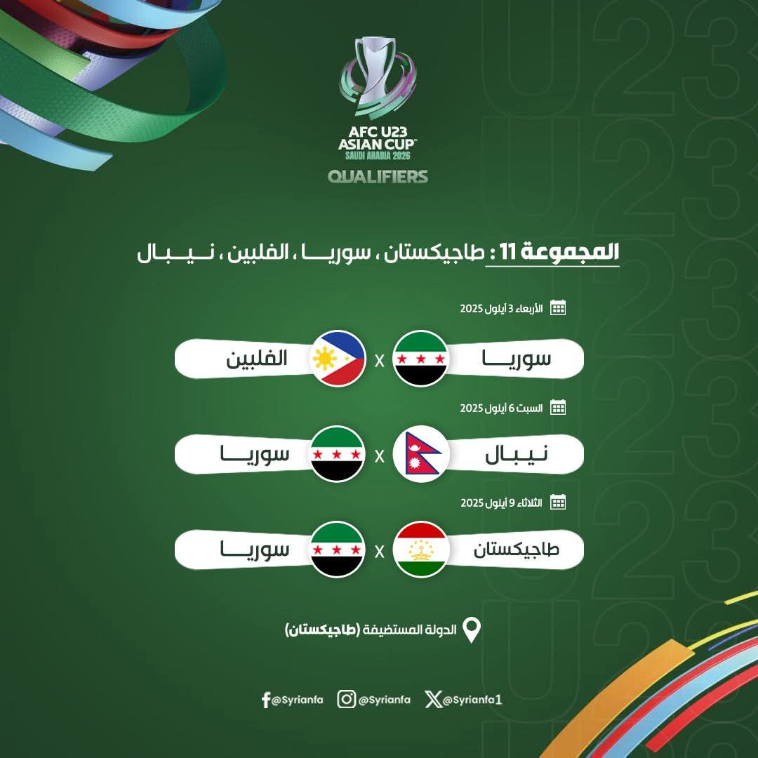 برنامج مباريات منتخبنا الأولمبي في تصفيات كأس آسيا للعام القادم